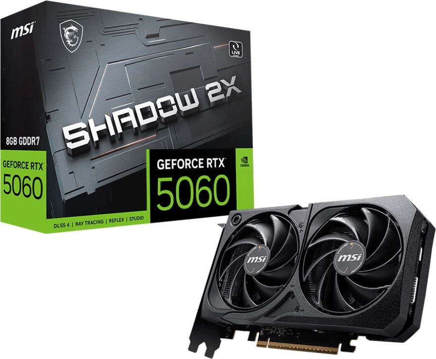 Видеокарта MSI PCI-E 5.0 RTX 5060 8G SHADOW 2X NVIDIA GeForce RTX 5060 8Gb 128bit GDDR7 2497/28000 HDMIx1 DPx3 HDCP Ret