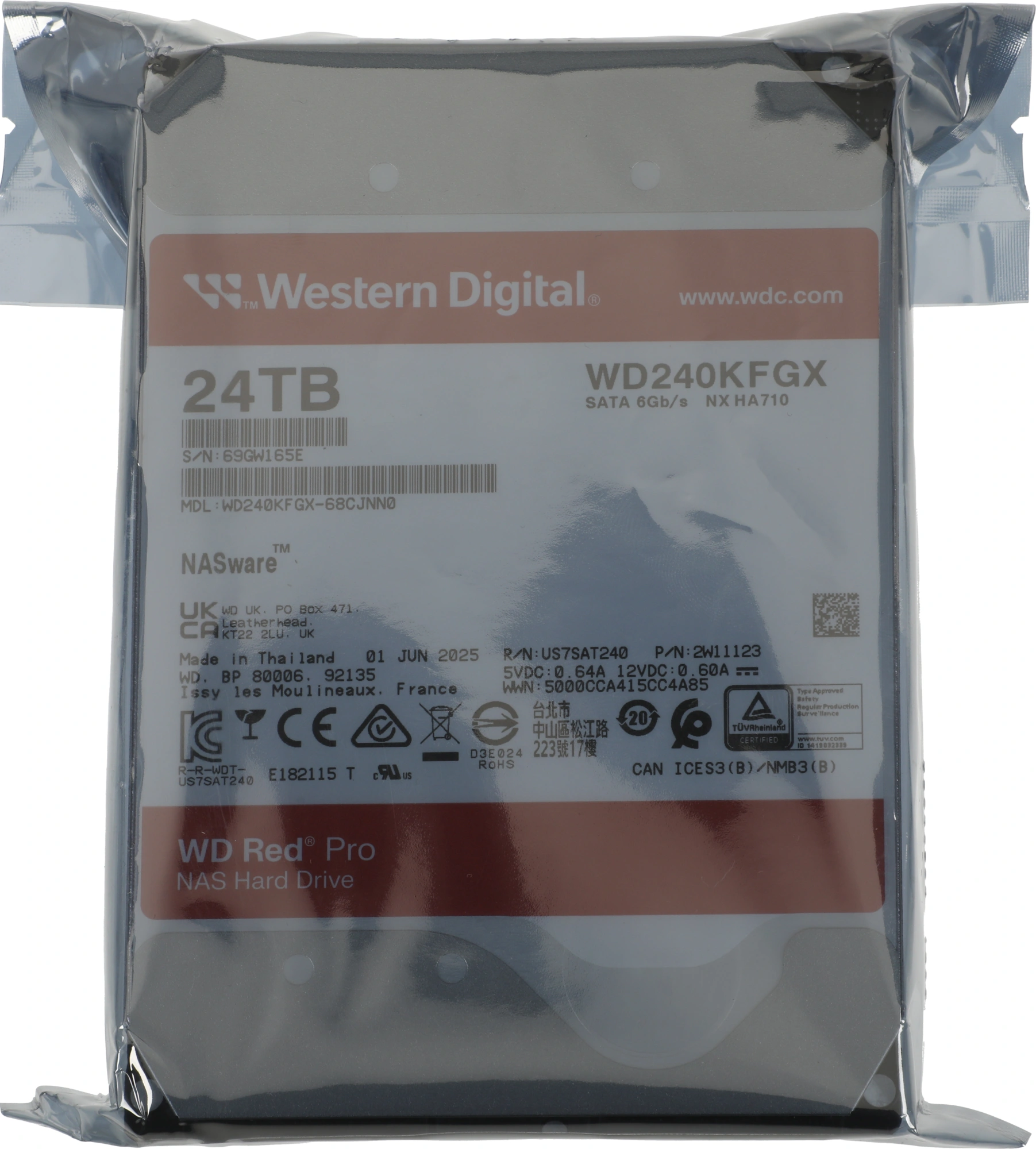 Жесткий диск WD SATA-III 24TB WD240KFGX NAS Red Pro (7200rpm) 512Mb 3.5