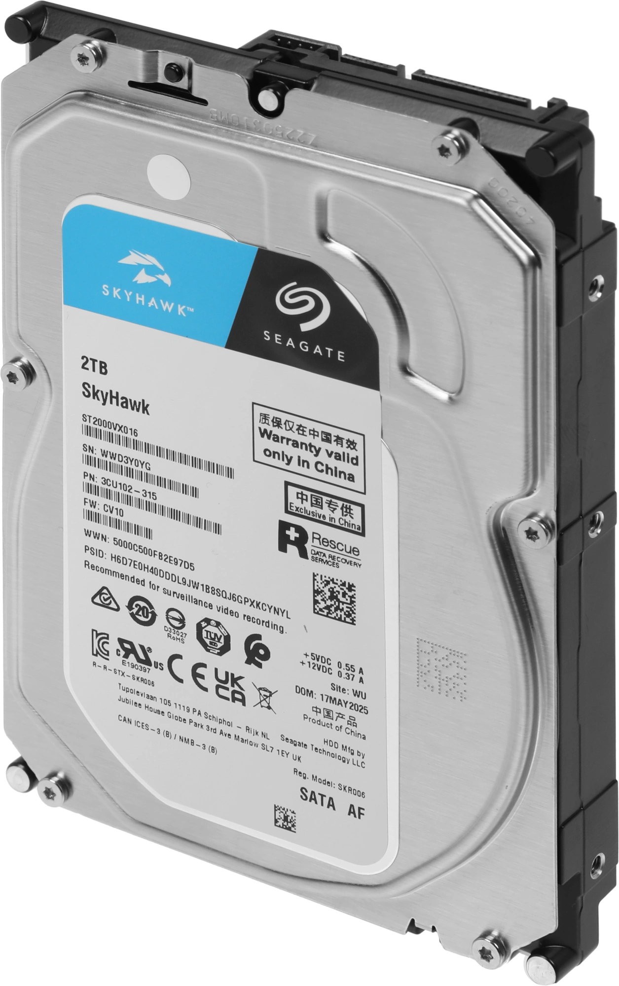 Жесткий диск Seagate SATA-III 2TB ST2000VX016 Surveillance Skyhawk 4KN (5400rpm) 256Mb 3.5
