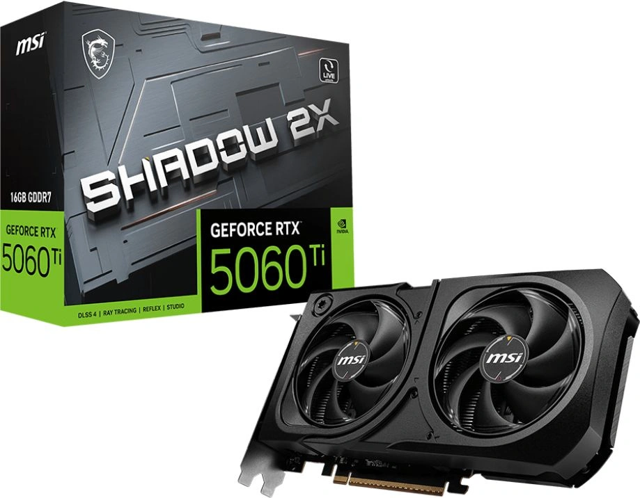 Видеокарта MSI PCI-E 5.0 RTX 5060 TI 16G SHADOW 2X PLUS NVIDIA GeForce RTX 5060TI 16Gb 128bit GDDR7 2572/28000 HDMIx1 DPx3 HDCP Ret