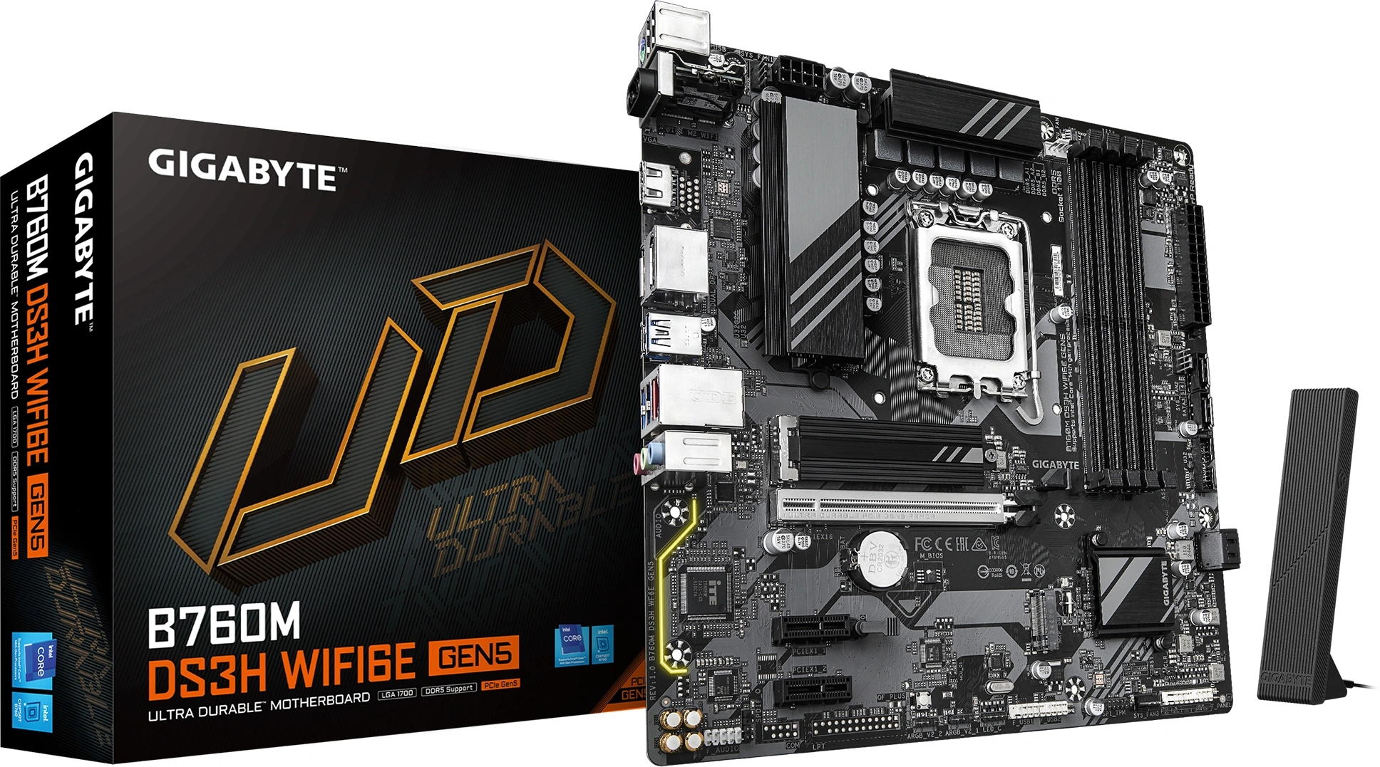 Материнская плата Gigabyte B760M DS3H WIFI6E GEN5 Soc-1700 Intel B760 4xDDR5 mATX AC`97 8ch(7.1) 2.5Gg RAID+HDMI+DP