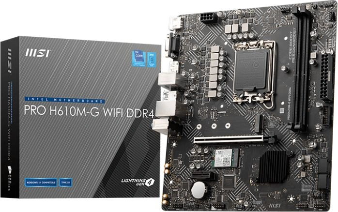 Материнская плата MSI PRO H610M-G WIFI DDR4 Soc-1700 Intel H610 2xDDR4 mATX AC`97 8ch(7.1) GbLAN+VGA+HDMI+DP