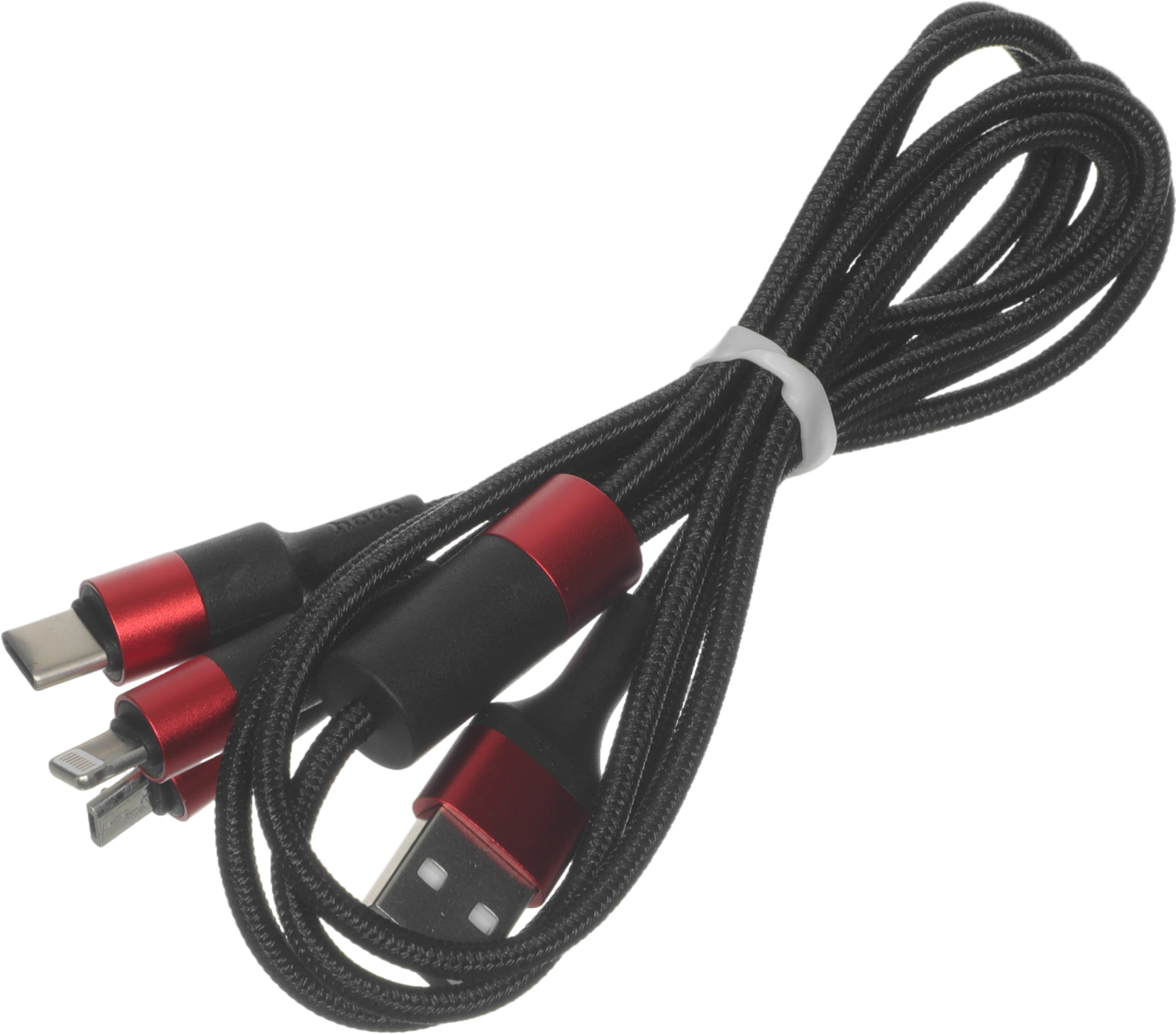 Кабель Hoco X26 Xpress one 80282 USB (m)-Lightning (m)/USB Type-C (m)/micro USB (m) 1м черный/красный