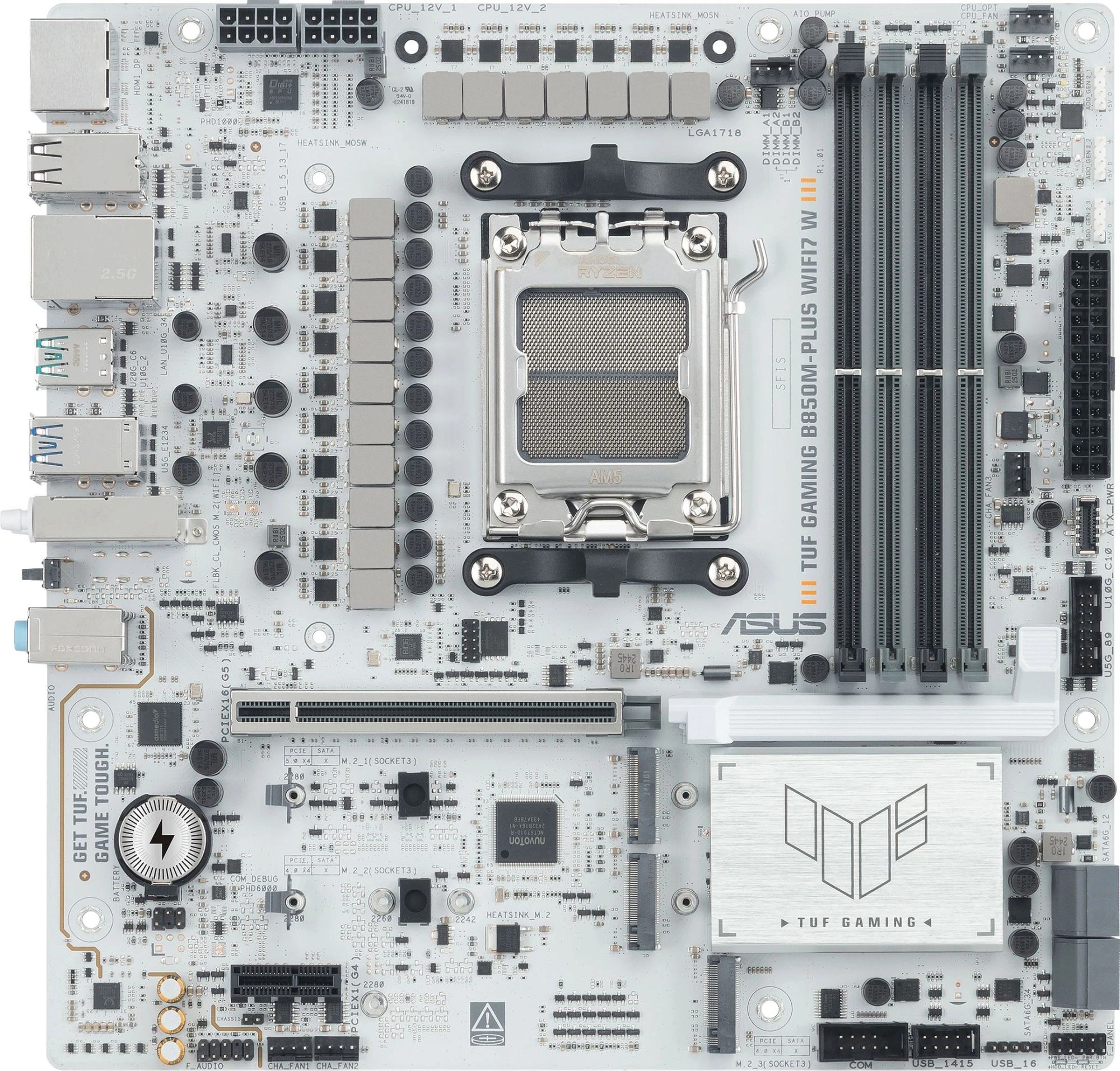 Материнская плата Asus TUF GAMING B850M-PLUS WIFI7 W Socket AM5 AMD B850 4xDDR5 mATX AC`97 8ch(7.1) 2.5Gg RAID+HDMI+DP