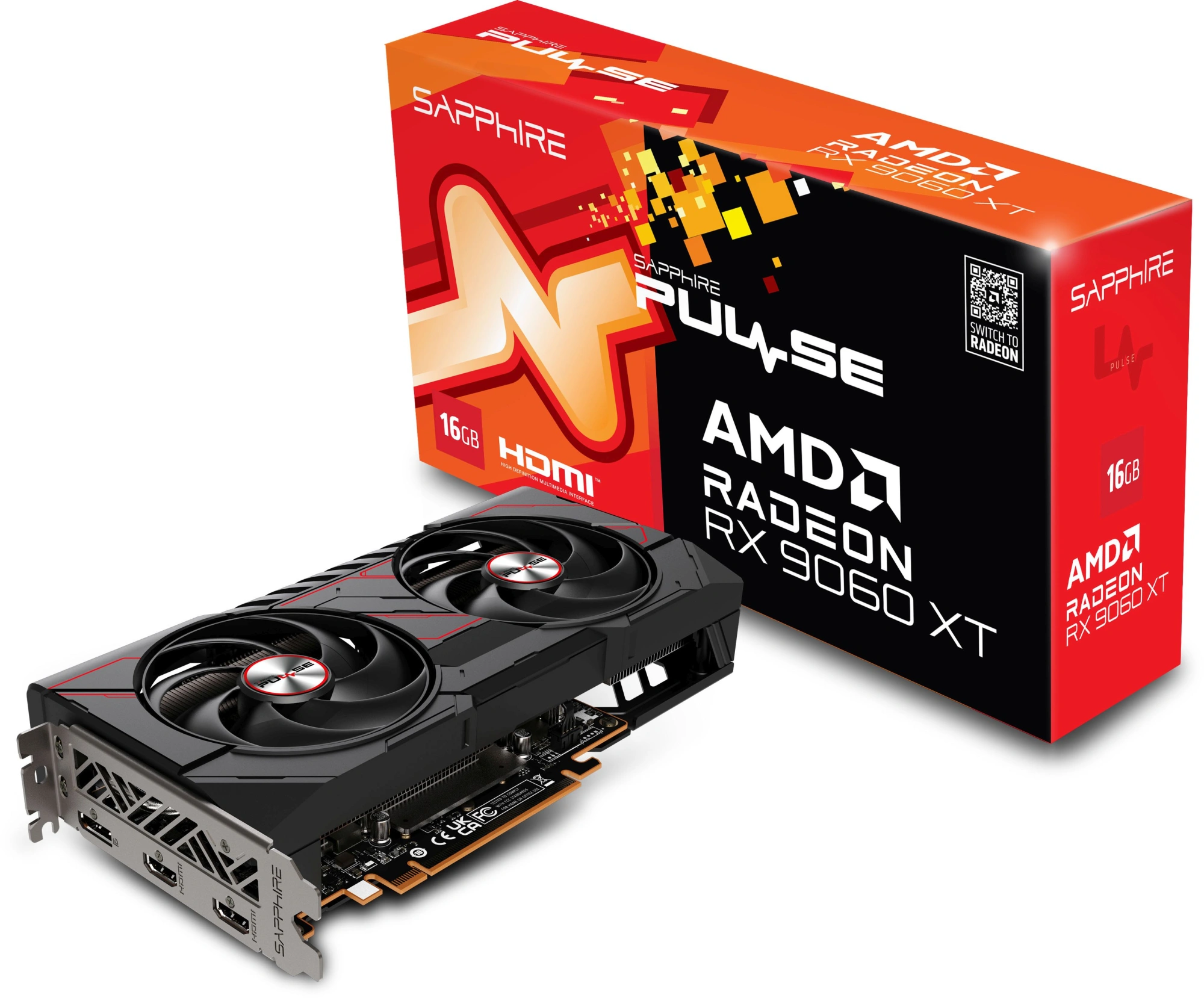 Видеокарта Sapphire PCI-E 5.0 11350-03-20G PULSE AMD RADEON RX 9060 XT GAMING OC 16GB DUAL AMD Radeon RX 9060XT 16Gb 128bit GDDR6 2700/20000 HDMIx2 DPx1 HDCP Ret