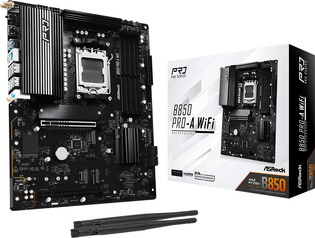 Материнская плата Asrock B850 PRO-A WIFI Socket AM5 AMD B850 4xDDR5 ATX AC`97 8ch(7.1) 2.5Gg RAID+HDMI