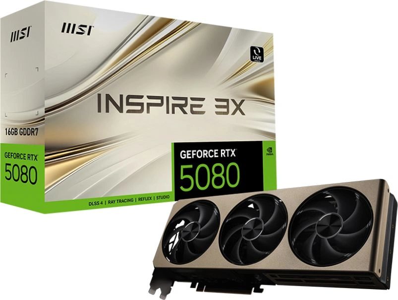 Видеокарта MSI PCI-E 5.0 RTX 5080 16G INSPIRE 3X NVIDIA GeForce RTX 5080 16Gb 256bit GDDR7 2617/30000 HDMIx1 DPx3 HDCP Ret