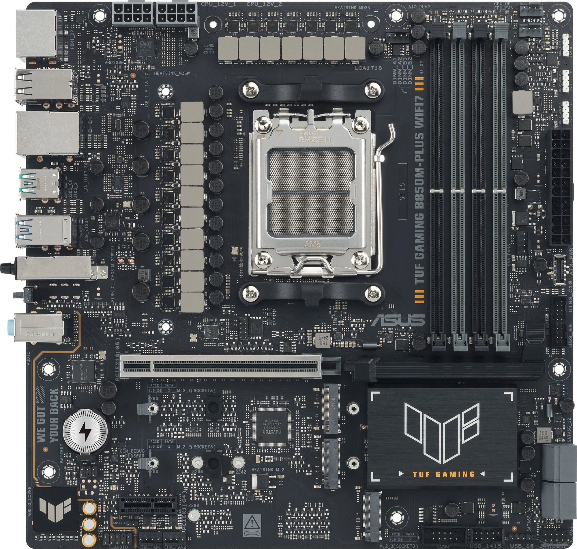 Материнская плата Asus TUF GAMING B850M-PLUS WIFI7 Socket AM5 AMD B850 4xDDR5 mATX AC`97 8ch(7.1) 2.5Gg RAID+HDMI+DP
