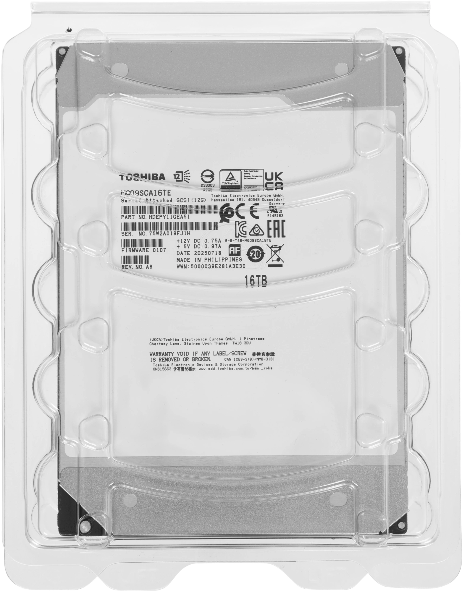 Жесткий диск Toshiba SAS 3.0 16TB MG09SCA16TE Server Enterprise Capacity 512E (7200rpm) 512Mb 3.5