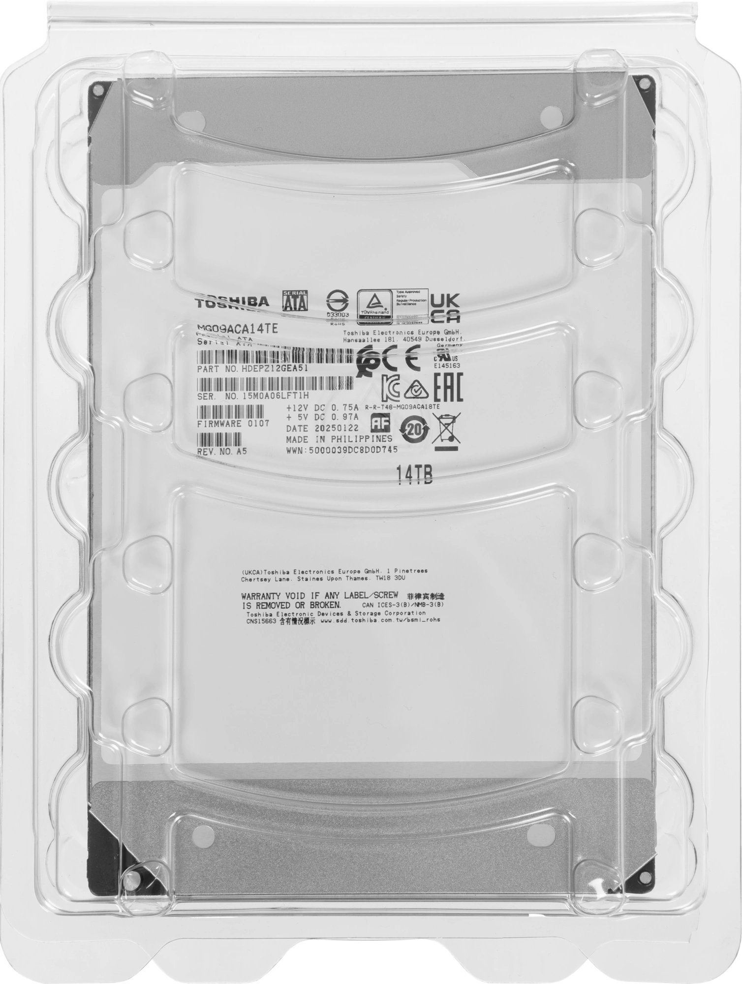 Жесткий диск Toshiba SATA-III 14TB MG09ACA14TE Enterprise Capacity 512E (7200rpm) 512Mb 3.5