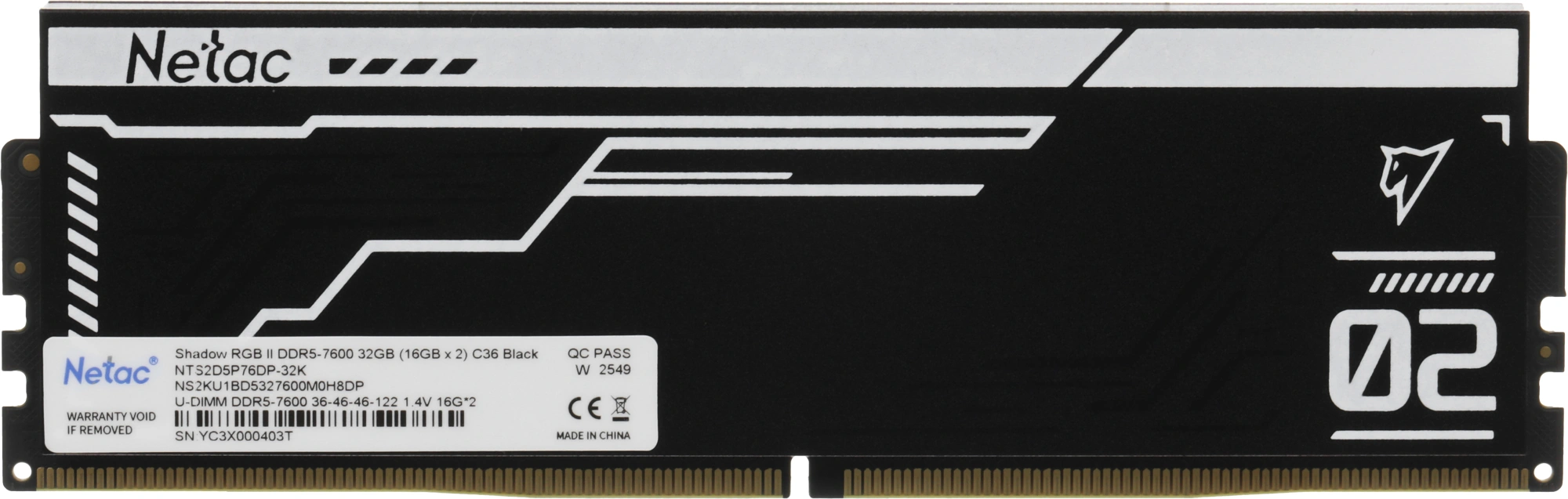 Память DDR5 2x16GB 7600MHz Netac NTS2D5P76DP-32K Shadow II RGB RTL Gaming PC5-60800 CL36 DIMM ECC 288-pin 1.4В с радиатором Ret