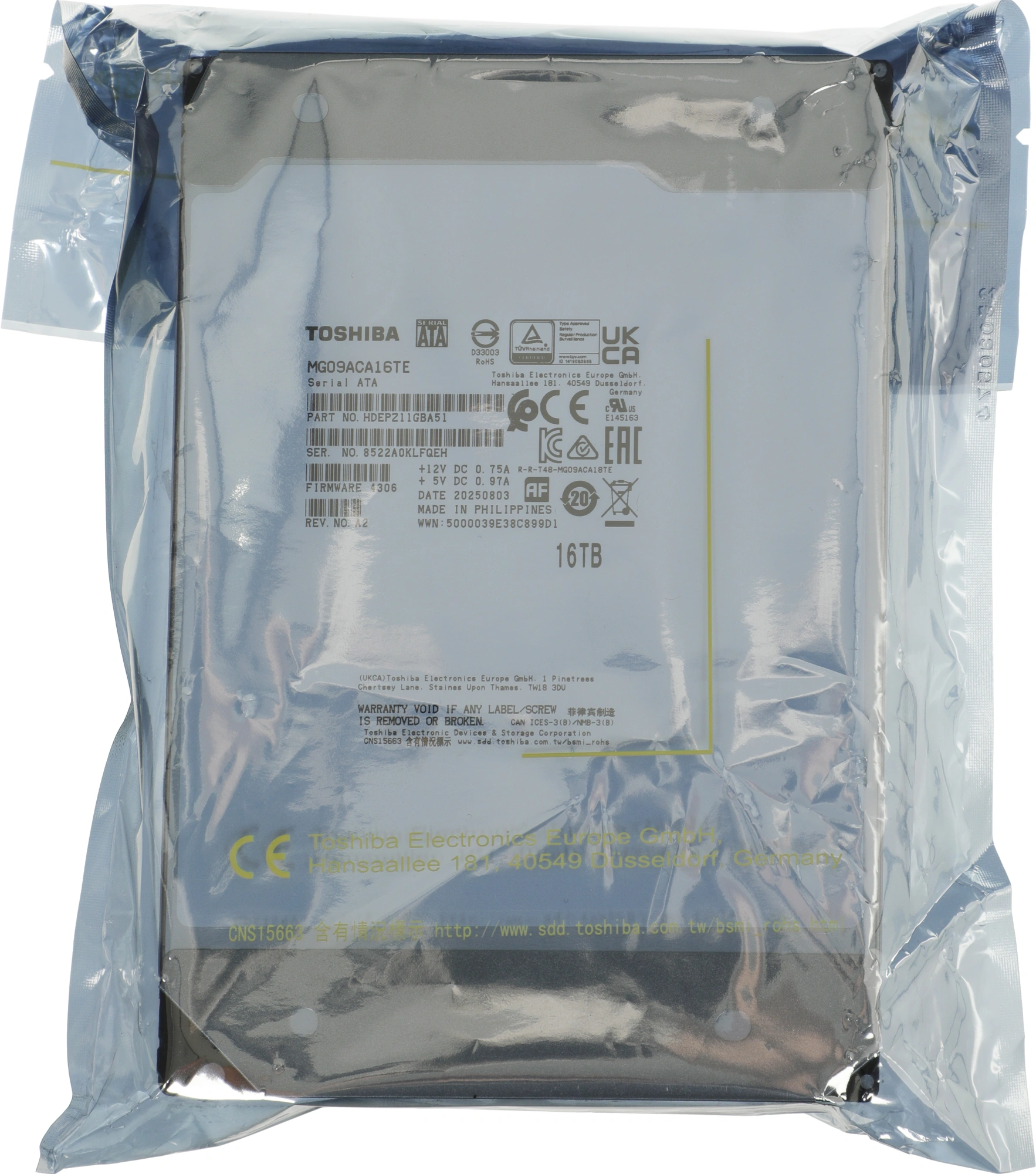 Жесткий диск Toshiba SATA-III 16TB MG09ACA16TE Server Enterprise Capacity 512E (7200rpm) 512Mb 3.5