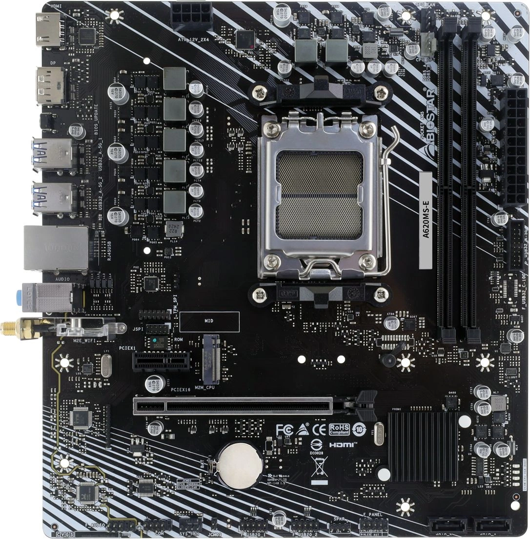 Материнская плата Biostar A620MS-E Socket AM5 AMD A620A 2xDDR5 mATX AC`97 8ch(7.1) GbLAN RAID+HDMI+DP