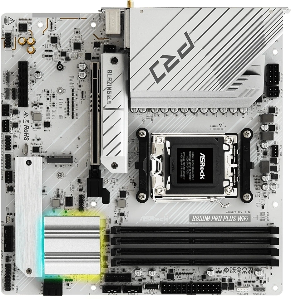 Материнская плата Asrock B850M Pro Plus WiFi Socket AM5 AMD B850 4xDDR5 mATX AC`97 8ch(7.1) 2.5Gg RAID+HDMI+DP