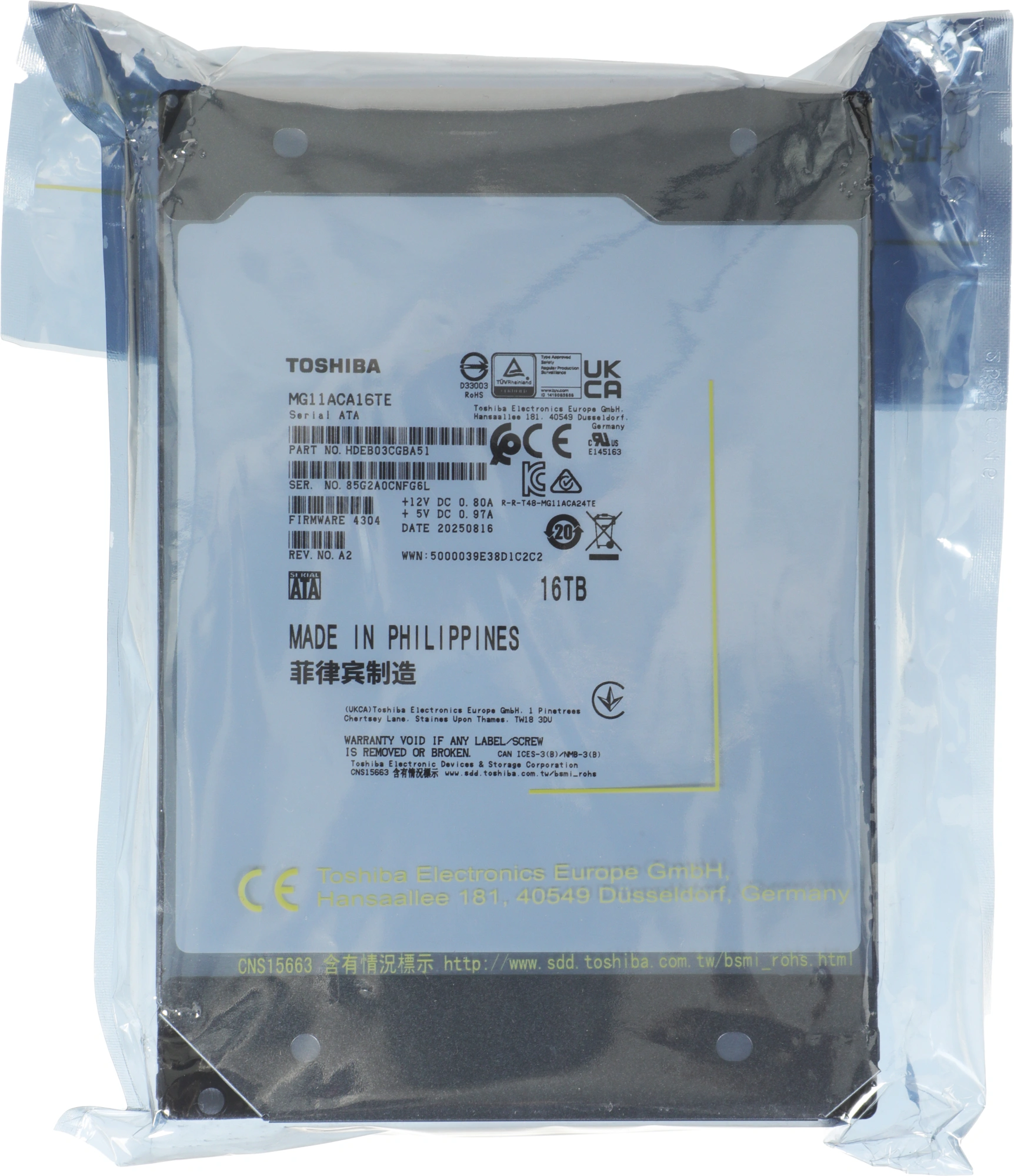 Жесткий диск Toshiba SATA-III 16TB MG11ACA16TE Enterprise Capacity 512E (7200rpm) 1024Mb 3.5