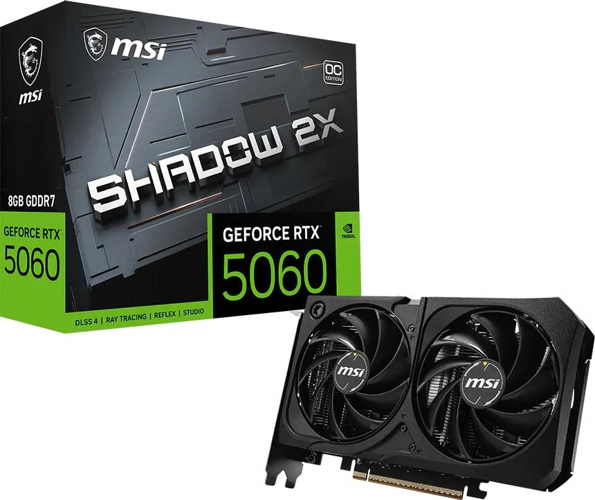 Видеокарта MSI PCI-E 5.0 RTX 5060 8G SHADOW 2X OC MAX NVIDIA GeForce RTX 5060 8Gb 128bit GDDR7 2527/28000 HDMIx1 DPx3 HDCP Ret