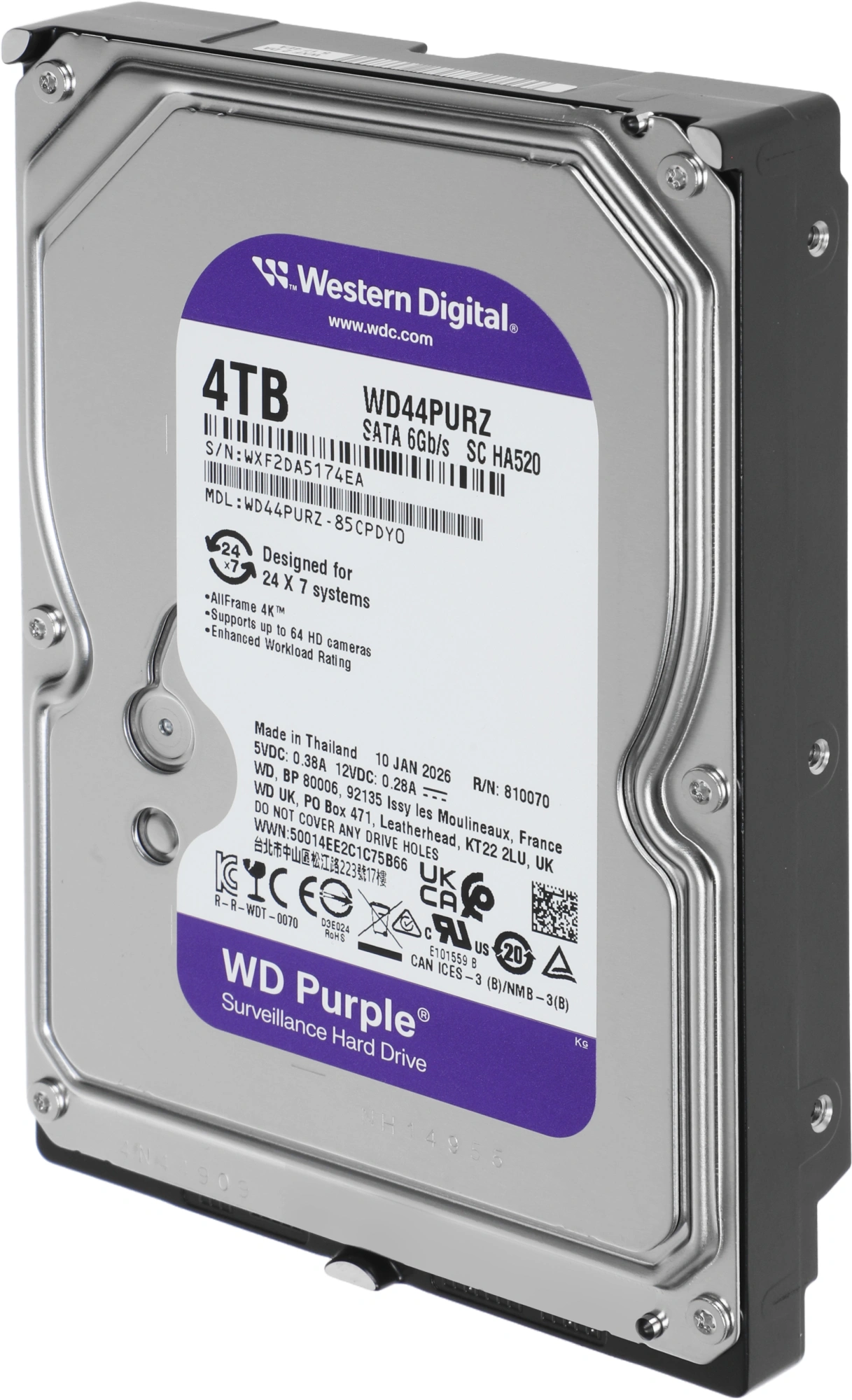 Жесткий диск WD SATA-III 4TB WD44PURZ Surveillance Purple (5400rpm) 128Mb 3.5