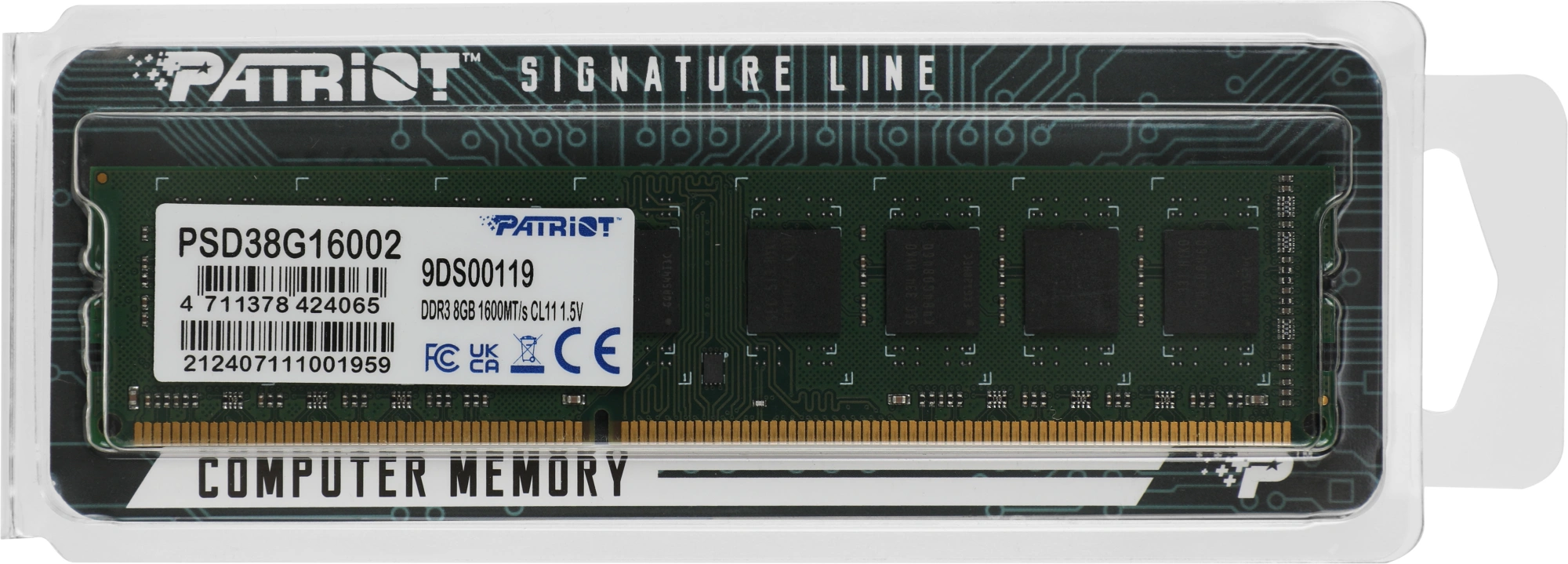 Память DDR3 8GB 1600MHz Patriot PSD38G16002 Signature Line RTL PC3-12800 CL11 DIMM 240-pin 1.5В dual rank Ret