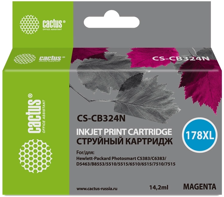 Картридж струйный Cactus CS-CB324N(CS-CB324) №178XL пурпурный (14.6мл) для HP PS B8553/C5383/C6383